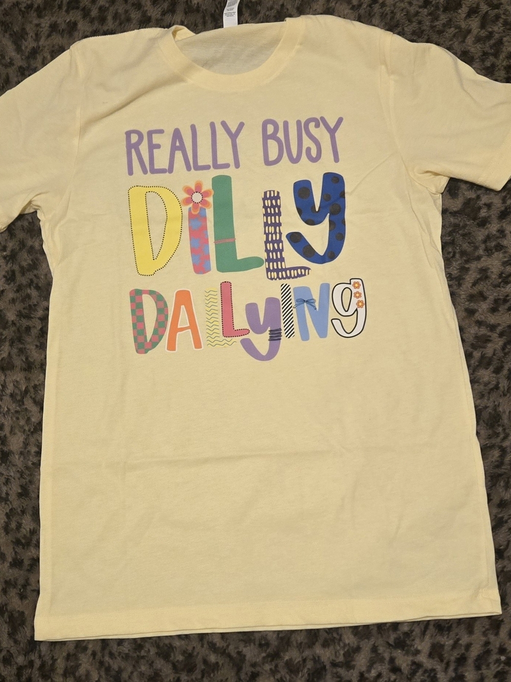 Bella Canvas Yellow Graphic Tee with Multicolor Playful Lettering